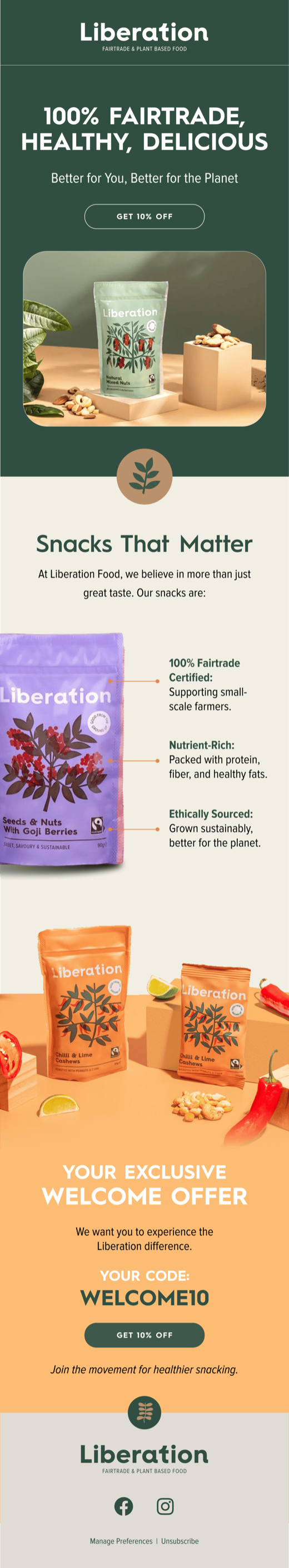 A Liberation Foods welcome email designed by Engage Commerce