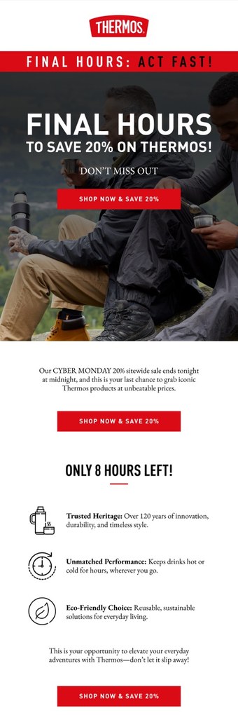 A Thermos final hours email designed by Engage Commerce
