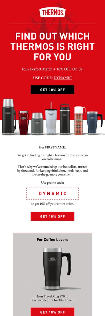A Thermos product match email designed by Engage Commerce
